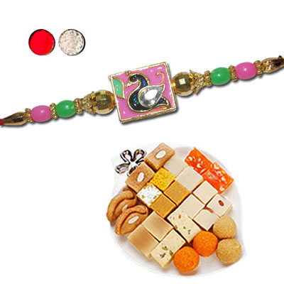 "Designer Fancy Rakhi - FR- 8190 A (Single Rakhi), 500gms of Assorted Sweets - Click here to View more details about this Product